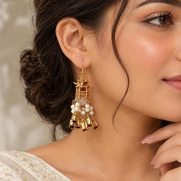Gold Plated Pearl Light Earrings | Light Wale Earings | Stylish Jewellery For Women & Girls Dangle Drop Earrings Jhumka for Women with Lantern Earring