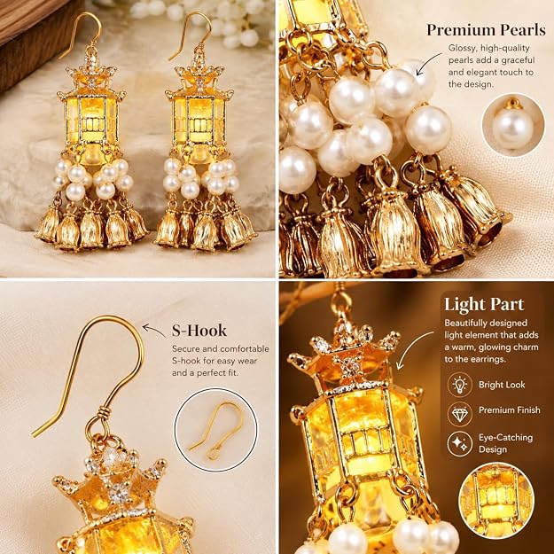 Gold Plated Pearl Light Earrings | Light Wale Earings | Stylish Jewellery For Women & Girls Dangle Drop Earrings Jhumka for Women with Lantern Earring