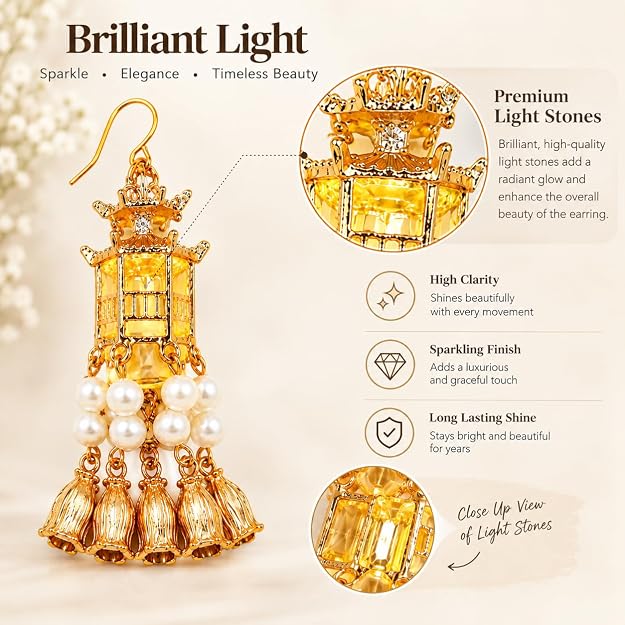 Gold Plated Pearl Light Earrings | Light Wale Earings | Stylish Jewellery For Women & Girls Dangle Drop Earrings Jhumka for Women with Lantern Earring