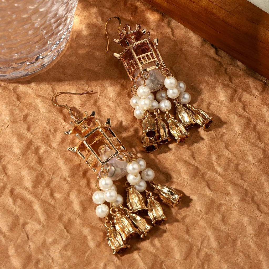 Gold Plated Pearl Light Earrings | Light Wale Earings | Stylish Jewellery For Women & Girls Dangle Drop Earrings Jhumka for Women with Lantern Earring