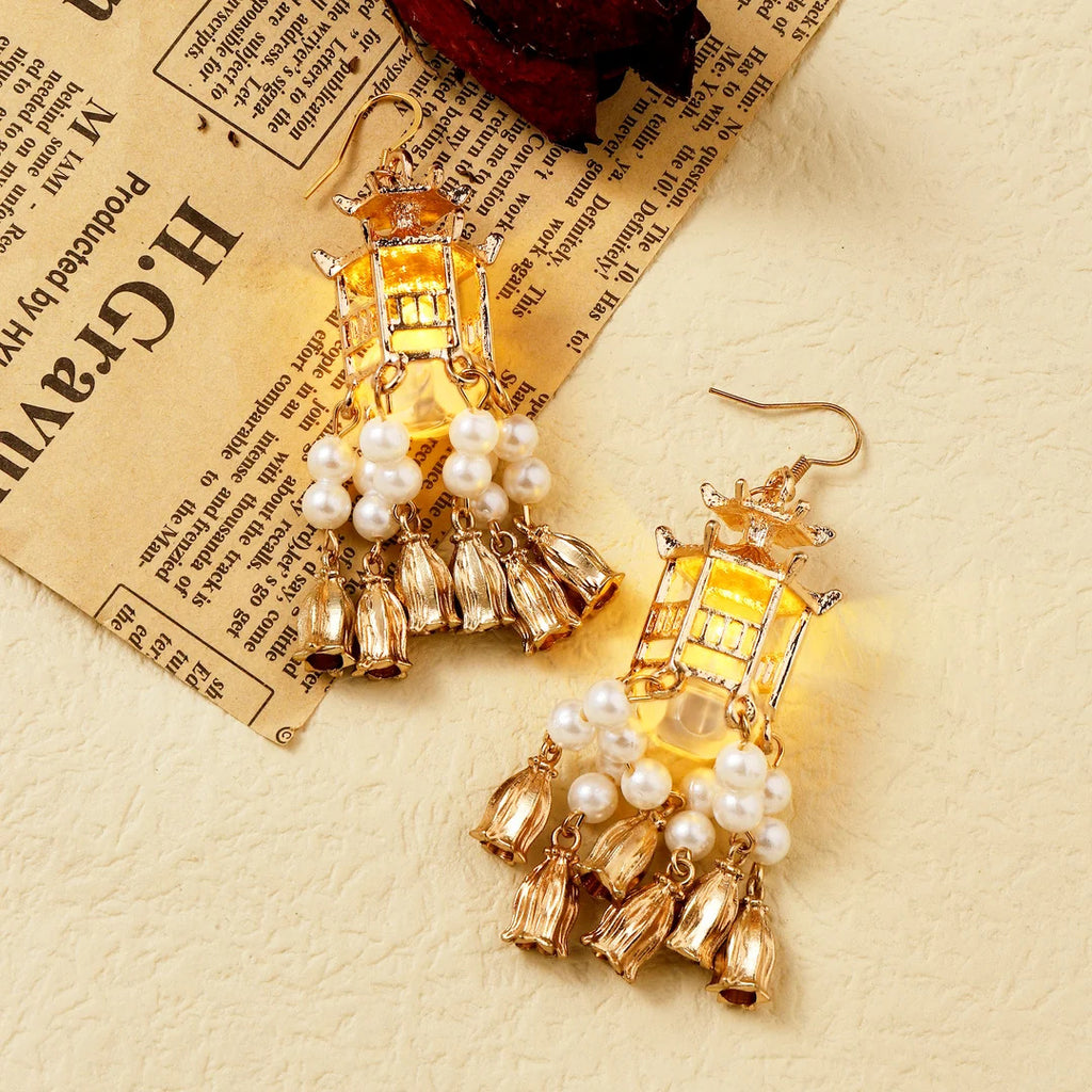 Gold Plated Pearl Light Earrings | Light Wale Earings | Stylish Jewellery For Women & Girls Dangle Drop Earrings Jhumka for Women with Lantern Earring