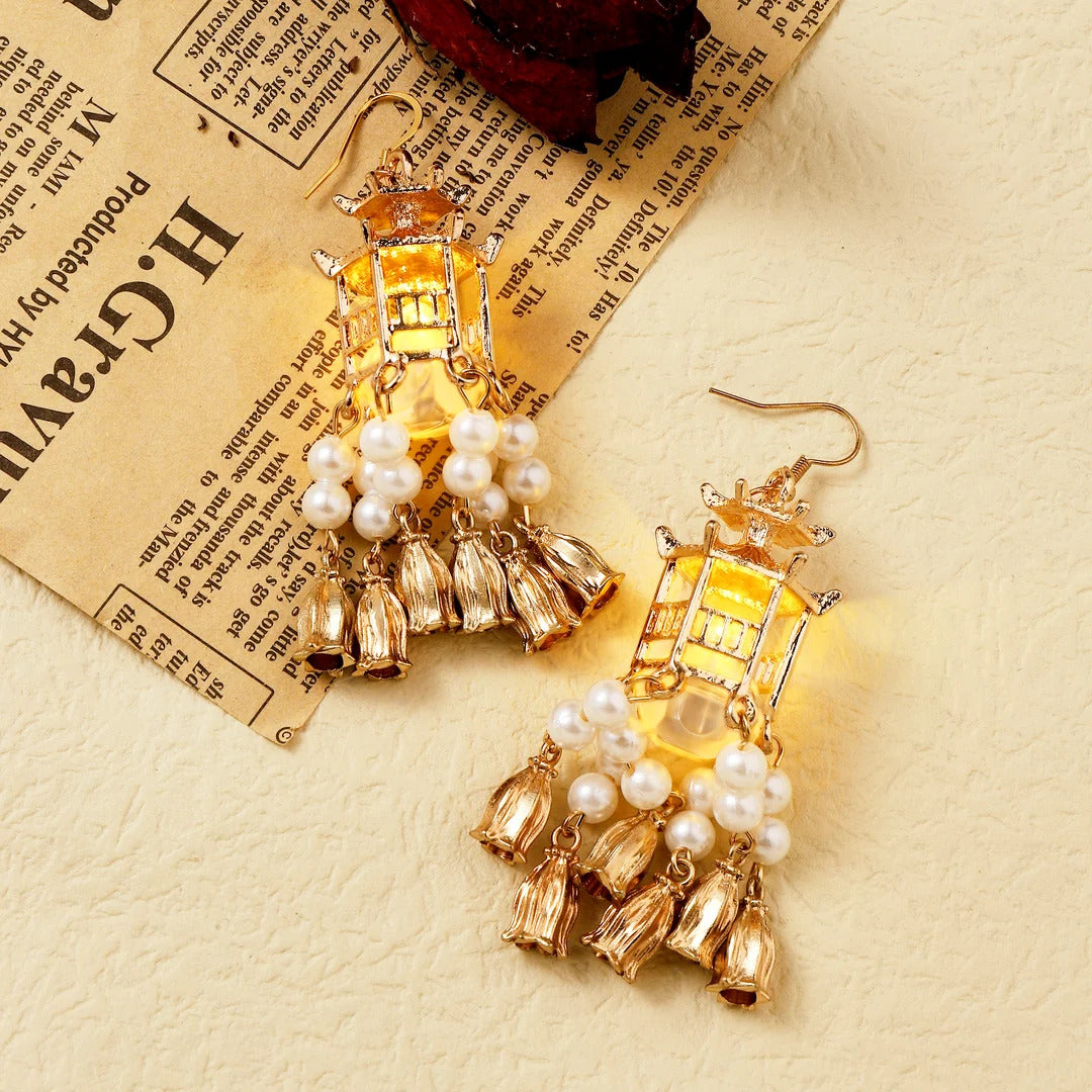 Gold Plated Pearl Light Earrings | Light Wale Earings | Stylish Jewellery For Women & Girls Dangle Drop Earrings Jhumka for Women with Lantern Earring